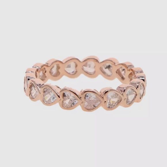 ROSE GOLDÂ TONEâPLATED HEART SHAPED CZs ETERNITY BAND ENGAGEMENT LOVE RING NWT - Picture 2 of 6